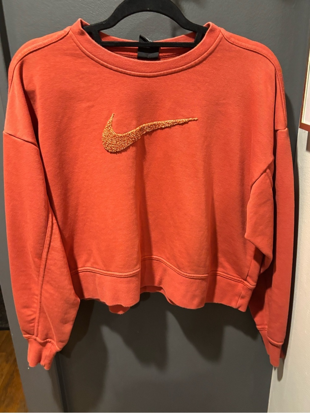 Nike Women's Burnt Orange Crewneck Sweatshirt with Textured Swoosh